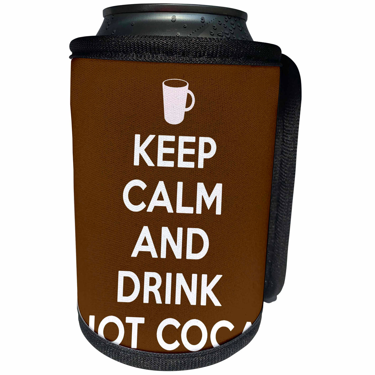 3dRose EvaDane - Funny Quotes - Keep calm and drink hot cocoa. Brown. - Can Cooler Bottle Wrap (cc_194318)