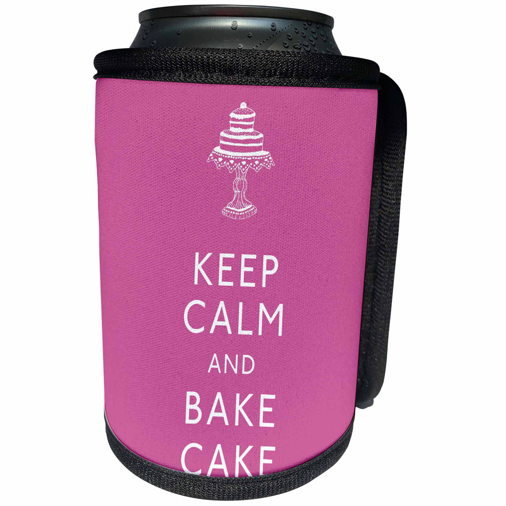 3dRose EvaDane - Funny Quotes - Keep calm and bake cake. Pink. - Can Cooler Bottle Wrap (cc_194319)