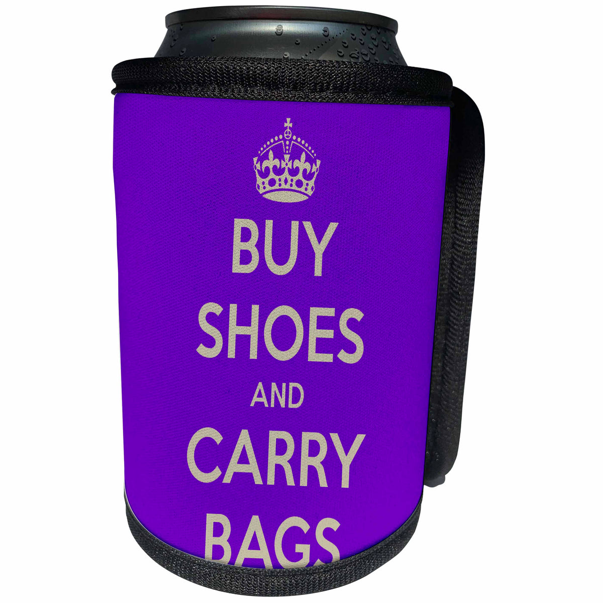 3dRose EvaDane - Funny Quotes - Buy shoes and carry bags. Purple. - Can Cooler Bottle Wrap (cc_194321)