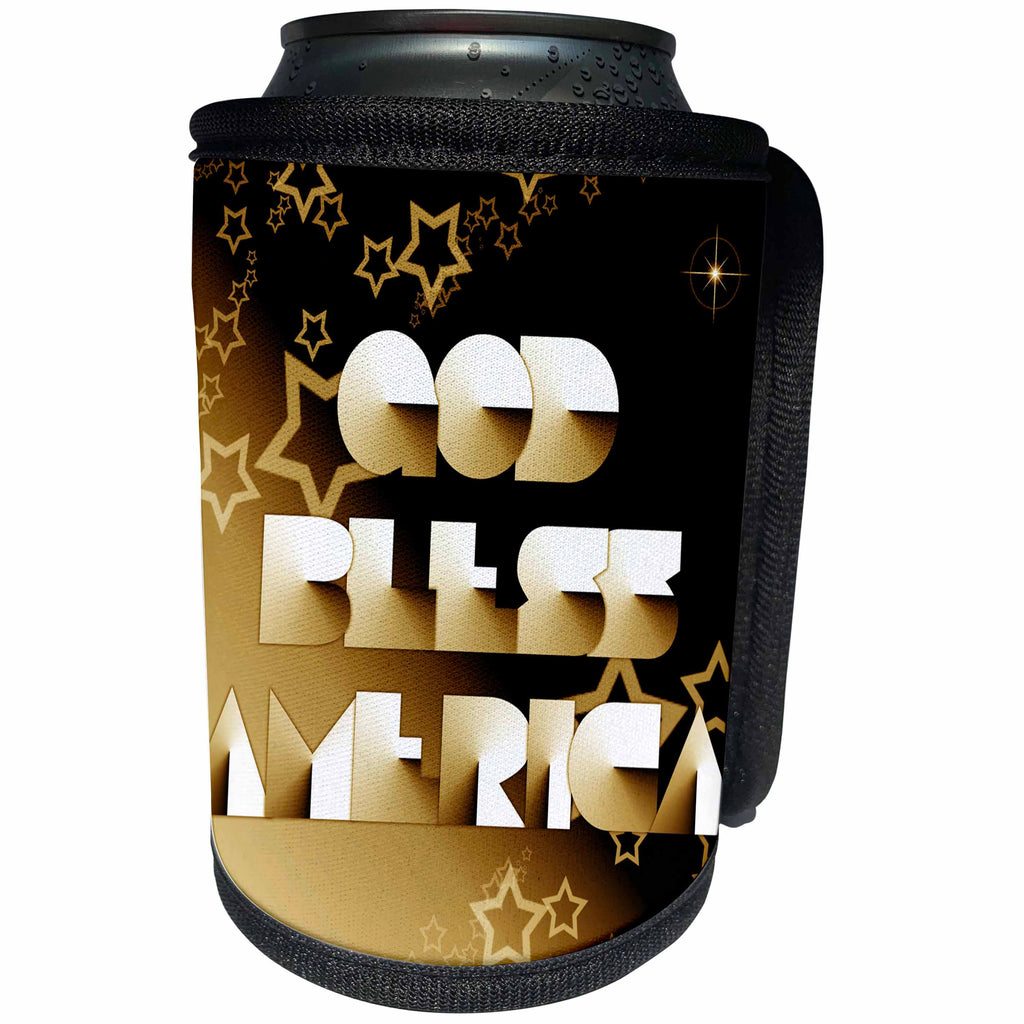 3dRose Perkins Designs USA - God Bless America 2 brown and tan colors with text resembling origami with stars - Can Cooler Bottle Wrap (cc_19433)