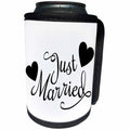 3dRose EvaDane - Quotes - Just married. White and Black. - Can Cooler Bottle Wrap (cc_194330)