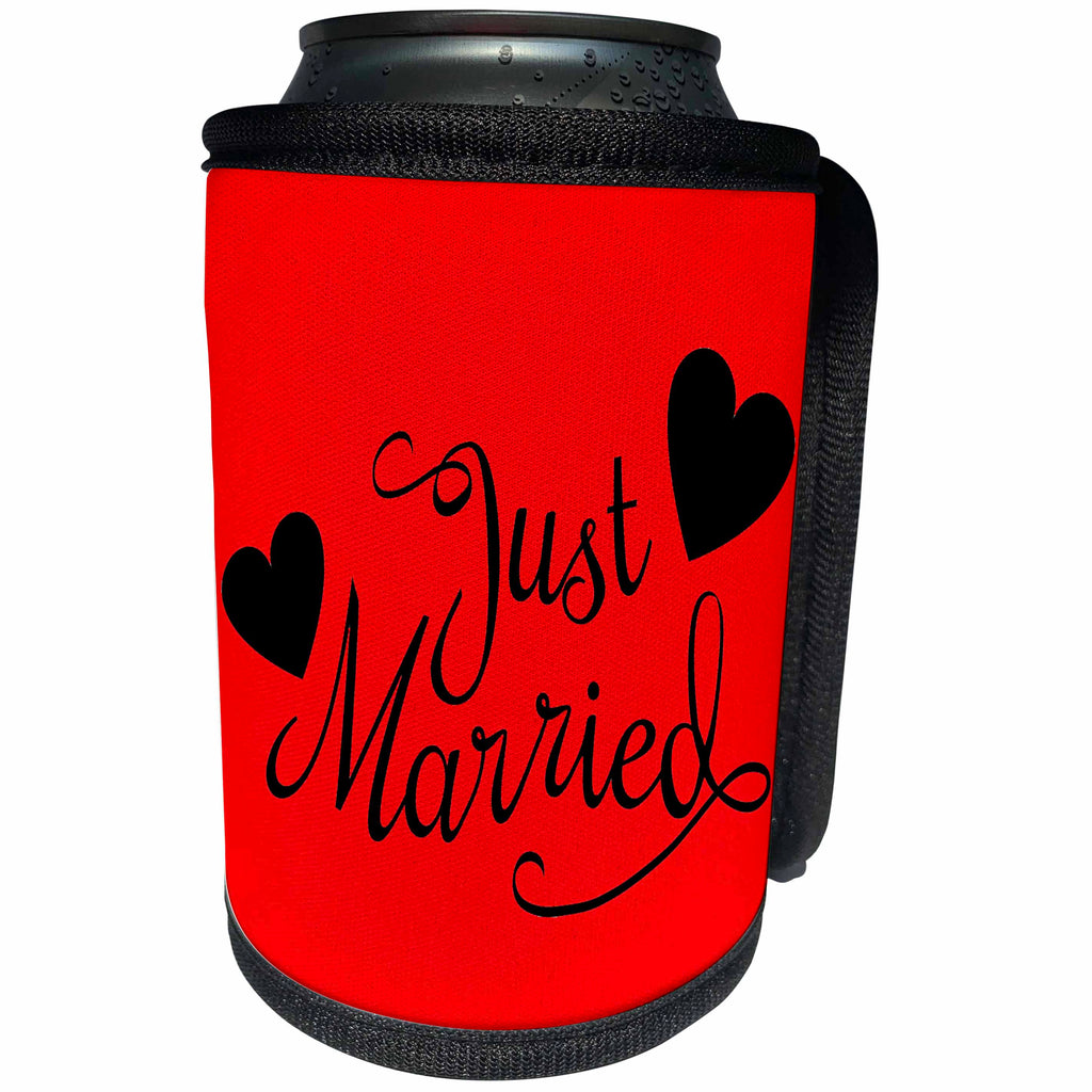 3dRose EvaDane - Quotes - Just married. Red. - Can Cooler Bottle Wrap (cc_194331)