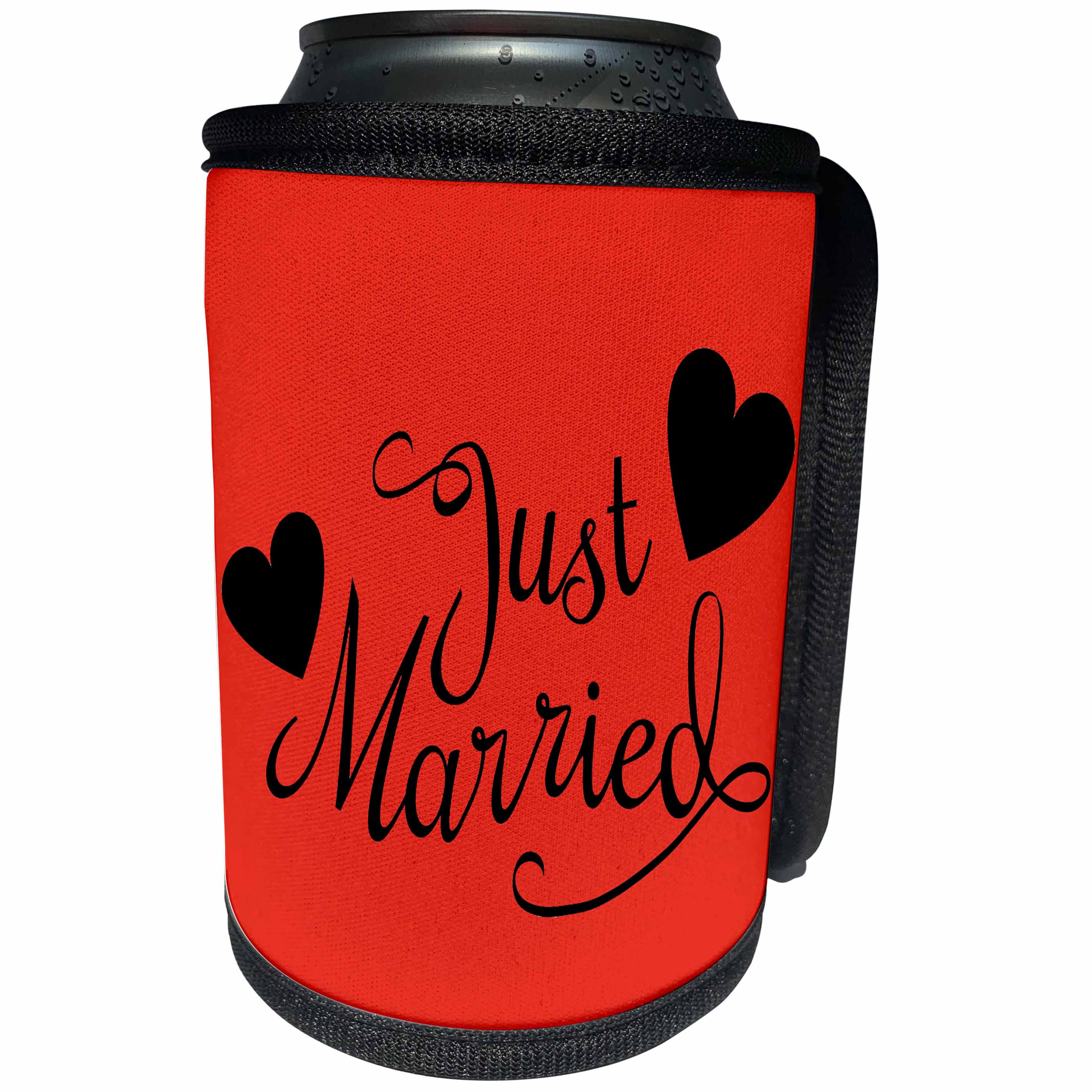 3dRose EvaDane - Quotes - Just married. Red. - Can Cooler Bottle Wrap (cc_194331)