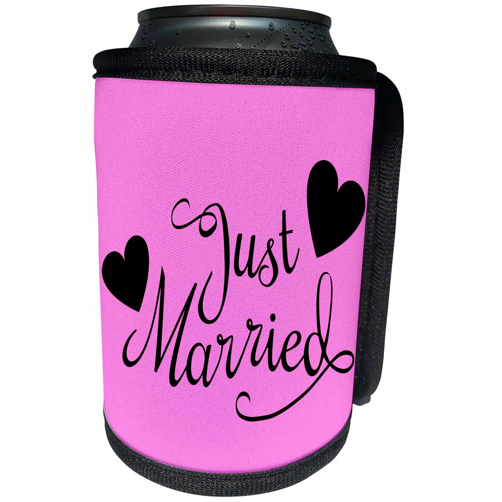 3dRose EvaDane - Quotes - Just married. Pink. - Can Cooler Bottle Wrap (cc_194332)