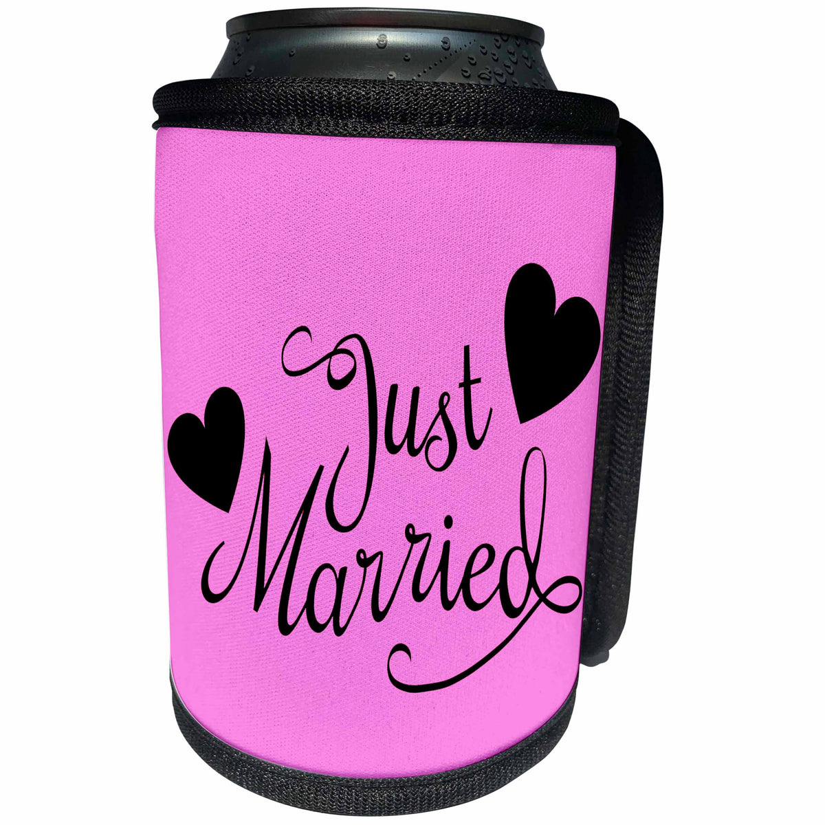 3dRose EvaDane - Quotes - Just married. Pink. - Can Cooler Bottle Wrap (cc_194332)