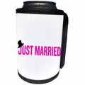 3dRose EvaDane - Quotes - Just married. Top hat. Pink. - Can Cooler Bottle Wrap (cc_194335)