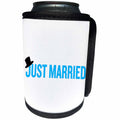 3dRose EvaDane - Quotes - Just married. Top hat. Blue. - Can Cooler Bottle Wrap (cc_194337)