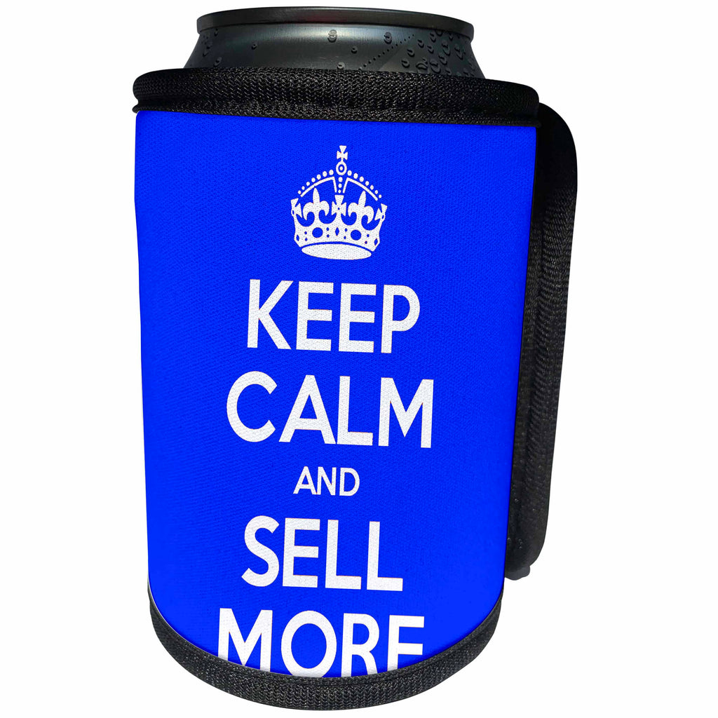 3dRose EvaDane - Funny Quotes - Keep calm and sell more. Blue. - Can Cooler Bottle Wrap (cc_194341)