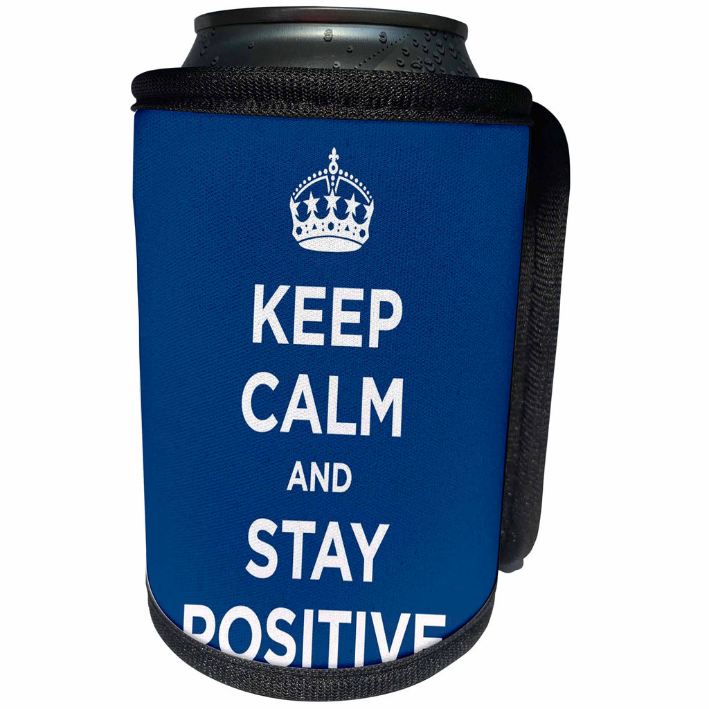 3dRose EvaDane - Quotes - Keep calm and stay positive. Navy. - Can Cooler Bottle Wrap (cc_194342)