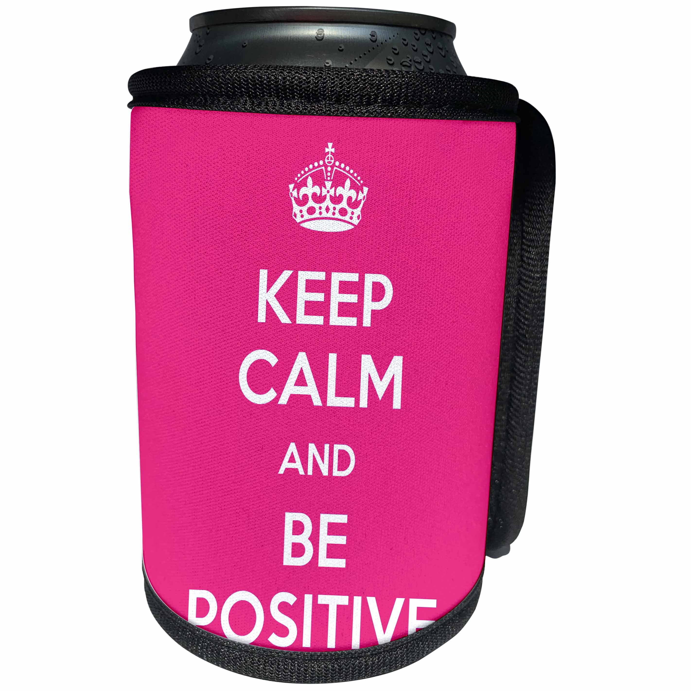 3dRose EvaDane - Quotes - Keep calm and be positive. Pink. - Can Cooler Bottle Wrap (cc_194343)