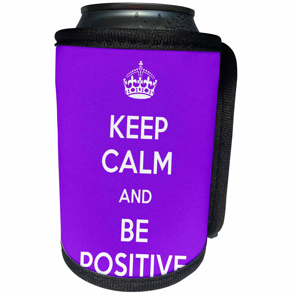 3dRose EvaDane - Quotes - Keep calm and be positive. Purple. - Can Cooler Bottle Wrap (cc_194344)