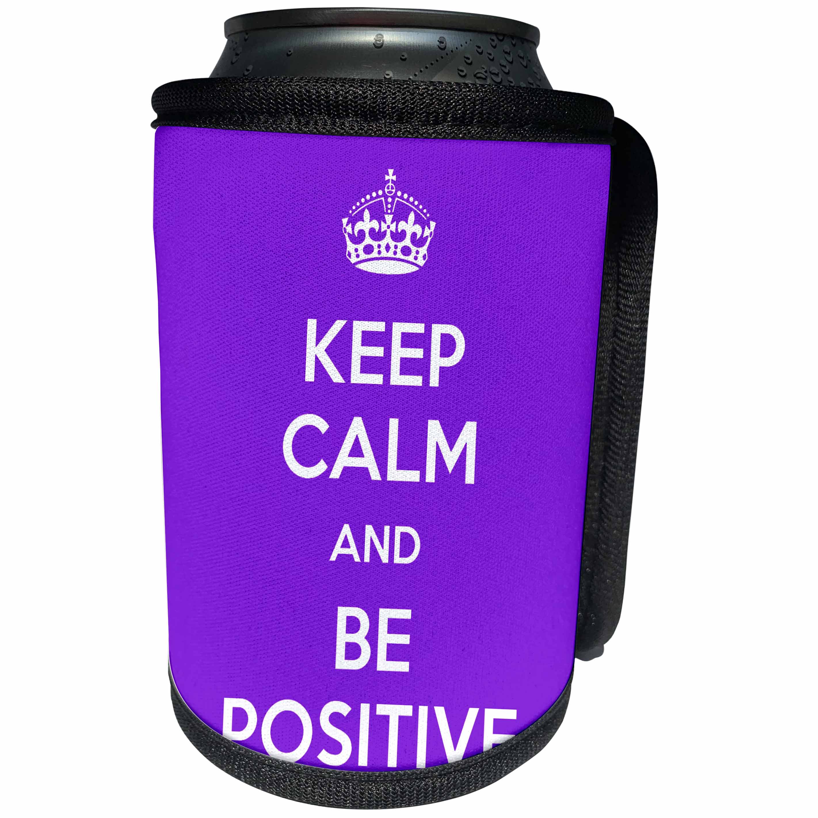 3dRose EvaDane - Quotes - Keep calm and be positive. Purple. - Can Cooler Bottle Wrap (cc_194344)