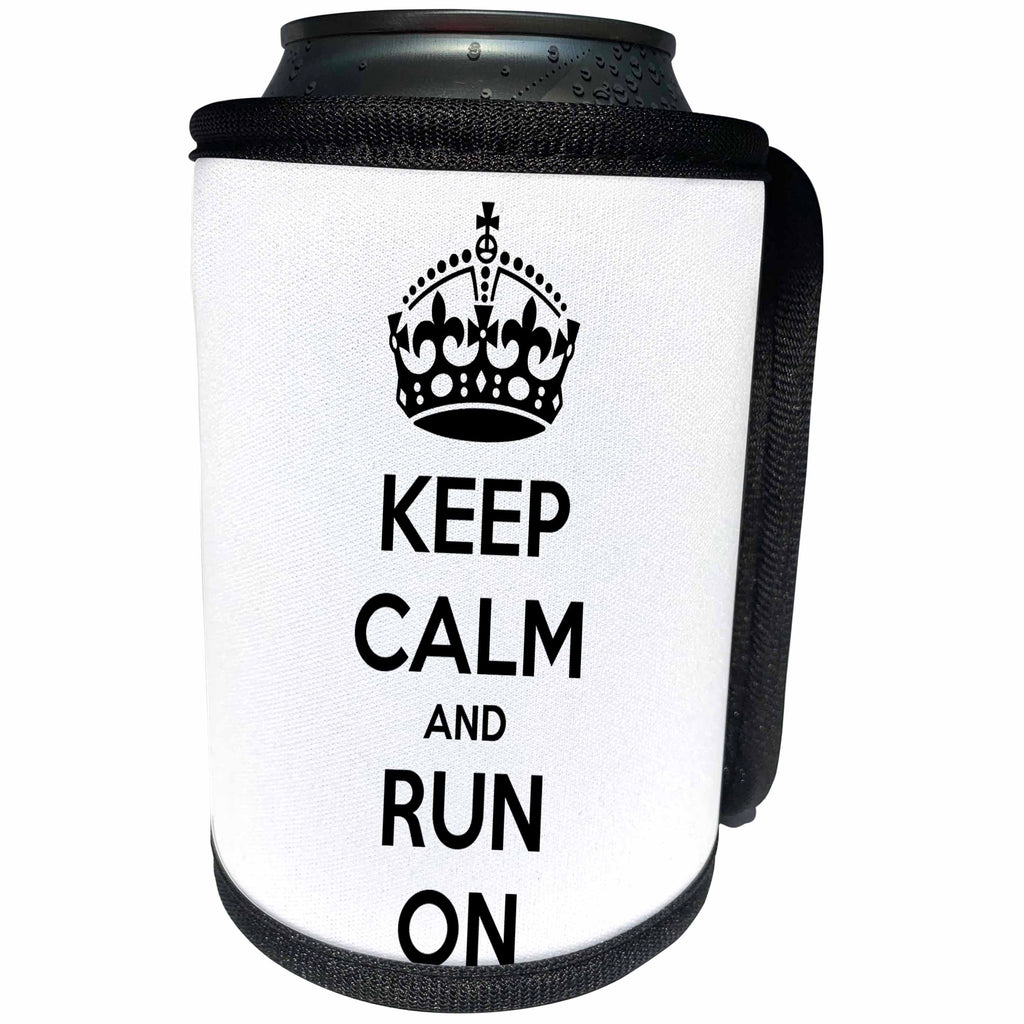 3dRose EvaDane - Funny Quotes - Keep calm and run on. White and Black. - Can Cooler Bottle Wrap (cc_194356)