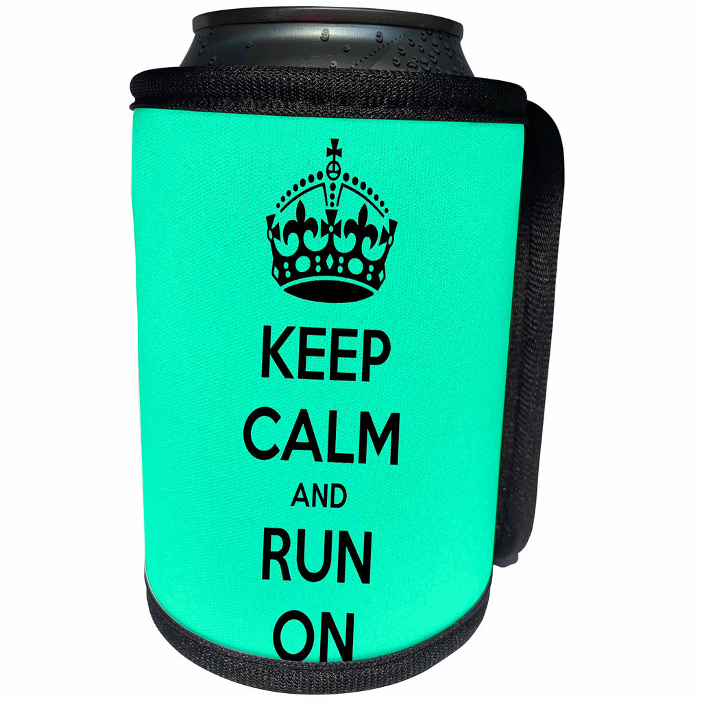 3dRose EvaDane - Funny Quotes - Keep calm and run on. Turquoise. - Can Cooler Bottle Wrap (cc_194357)