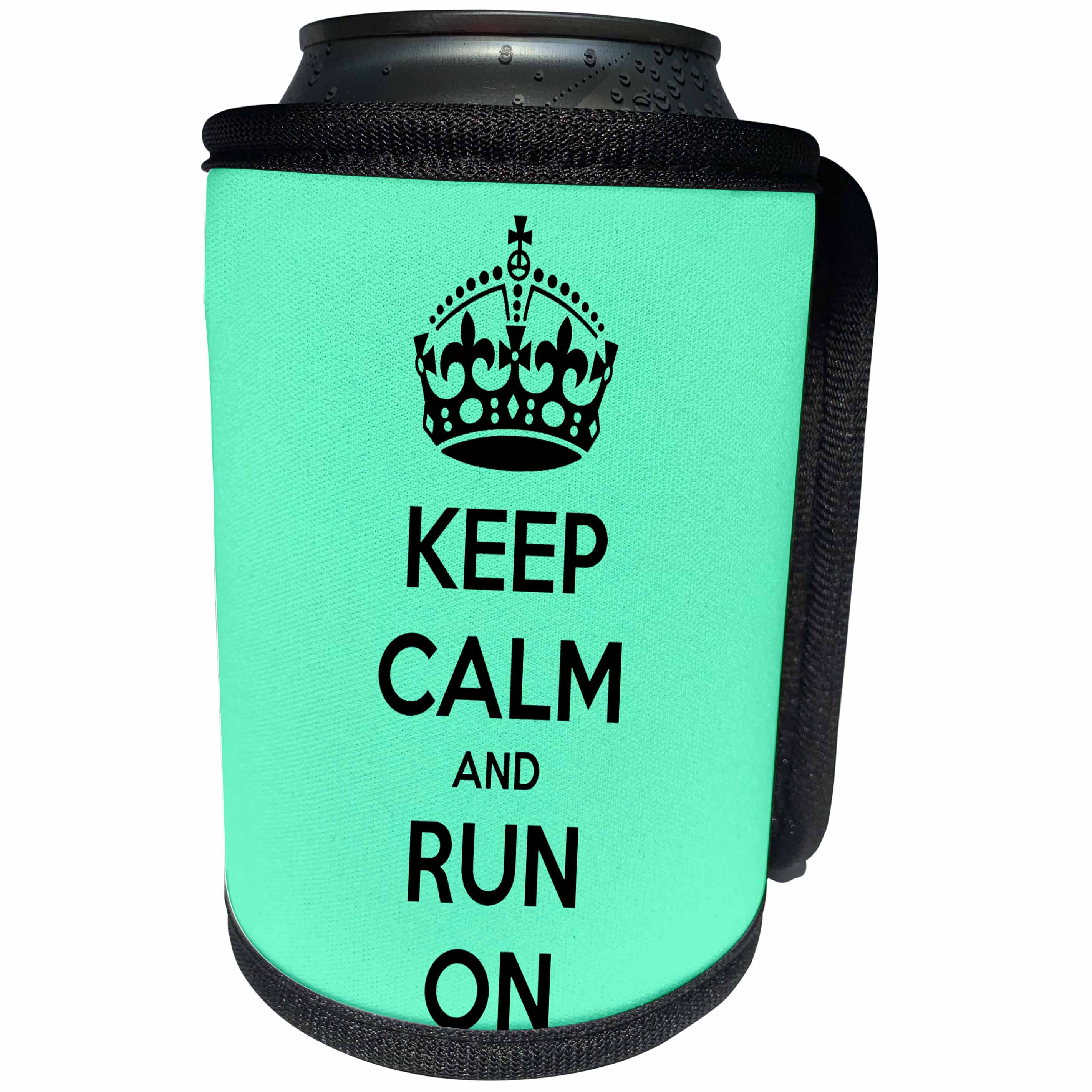 3dRose EvaDane - Funny Quotes - Keep calm and run on. Turquoise. - Can Cooler Bottle Wrap (cc_194357)