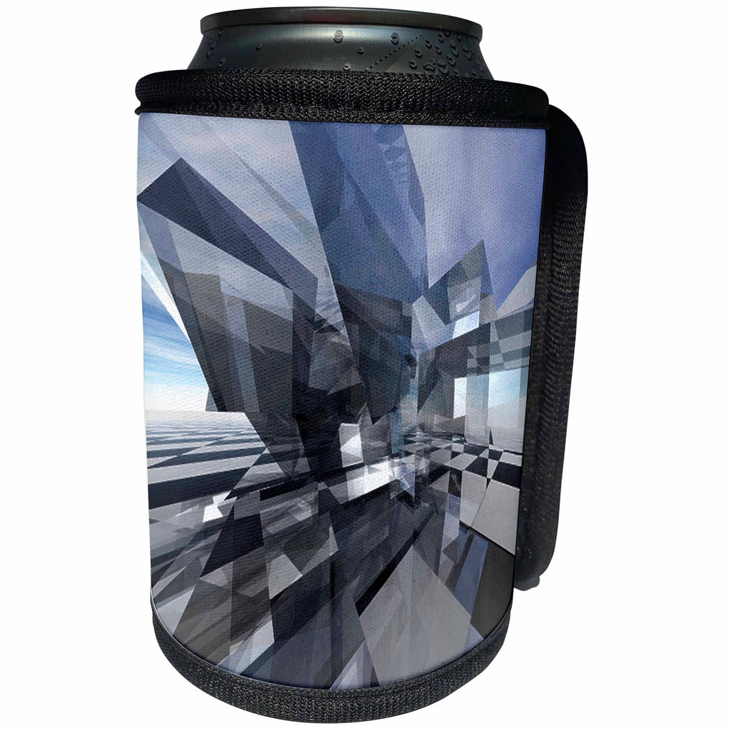 3dRose Perkins Designs Abstract - Checker Cubes abstract three dimensional checker board with stretched squares - Can Cooler Bottle Wrap (cc_19436)