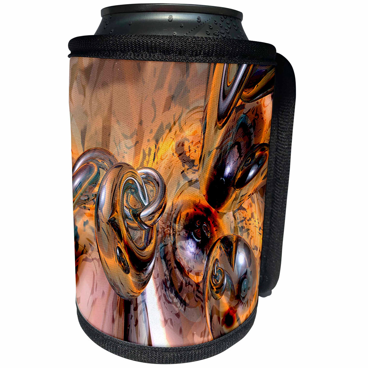 3dRose Perkins Designs Abstract - Abstract Void metal rings in a colorful and reflective digital 3D world - Can Cooler Bottle Wrap (cc_19437)