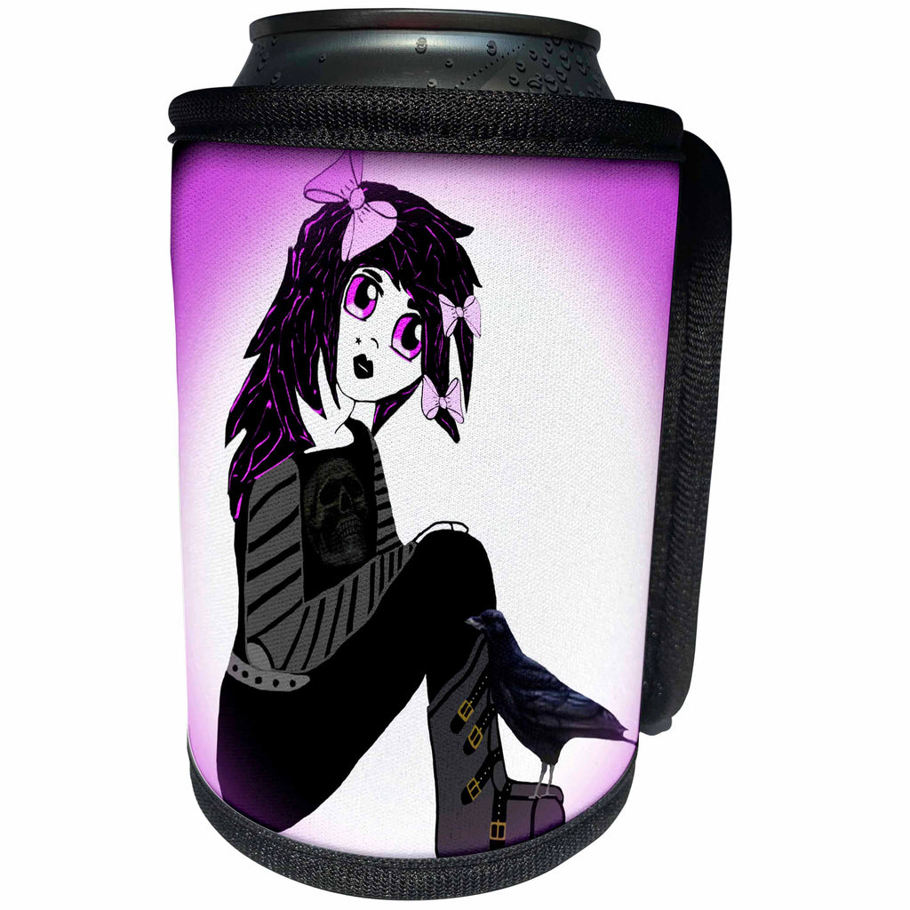 3dRose WhiteOaks Photography and Artwork - Anime Designs - Little Purple Goth Girl is an image I drew on the computer - Can Cooler Bottle Wrap (cc_194380)