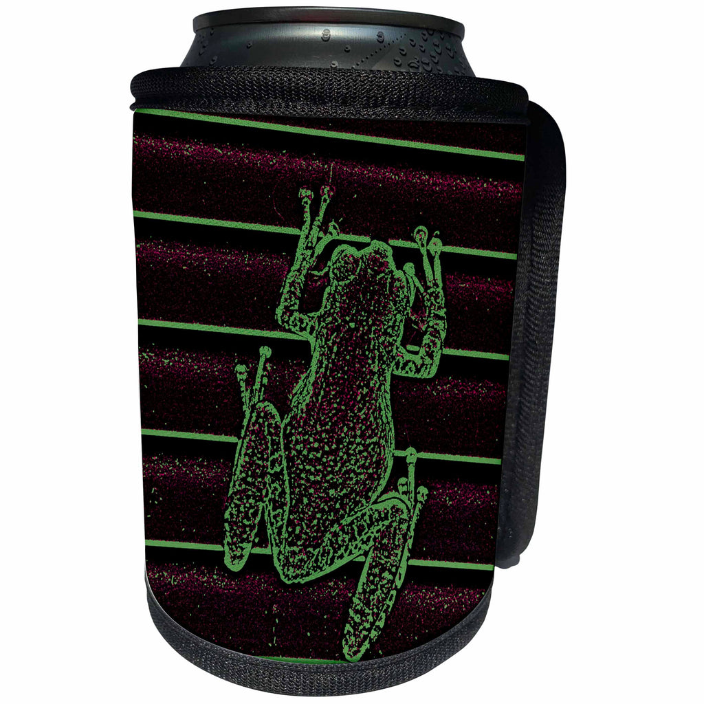3dRose Susans Zoo Crew Animals Frog - green purple frog graphic - Can Cooler Bottle Wrap (cc_194398)