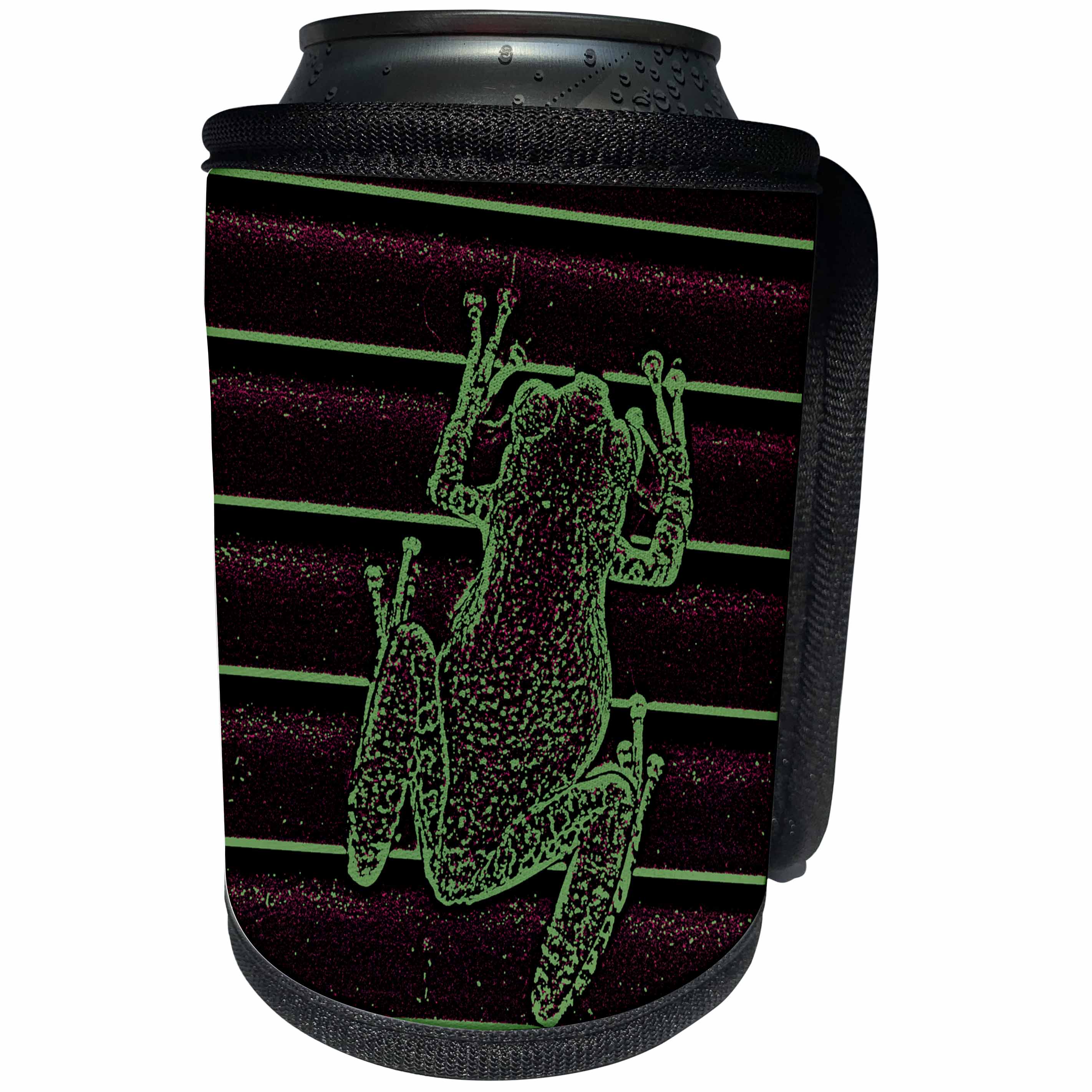 3dRose Susans Zoo Crew Animals Frog - green purple frog graphic - Can Cooler Bottle Wrap (cc_194398)