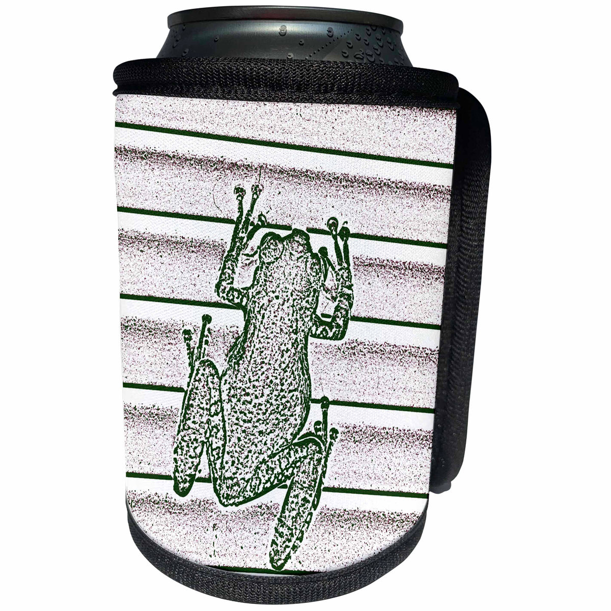 3dRose Susans Zoo Crew Animals Frog - green white pink frog design - Can Cooler Bottle Wrap (cc_194399)