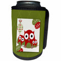 3dRose Doreen Erhardt Christmas Collection - Christmas Owl Family in Green and Red Cute Wildlife - Can Cooler Bottle Wrap (cc_203023)
