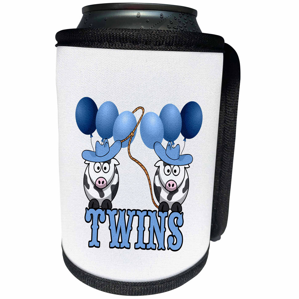 3dRose Doreen Erhardt Baby Designs - Twin Cowboys with a Lasso and Blue Balloons Western Themed - Can Cooler Bottle Wrap (cc_203030)