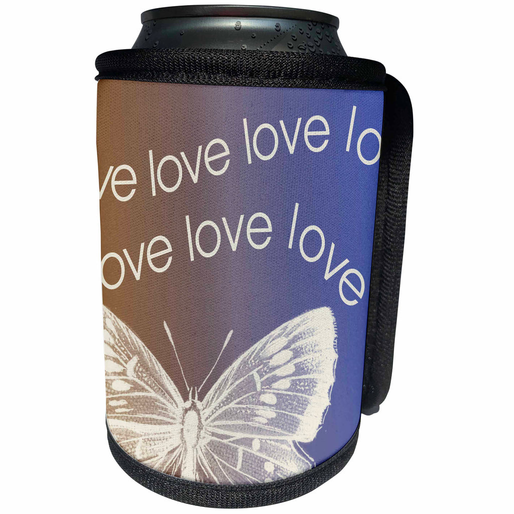 3dRose PS Animals - Love White Butterfly - Can Cooler Bottle Wrap (cc_203818)