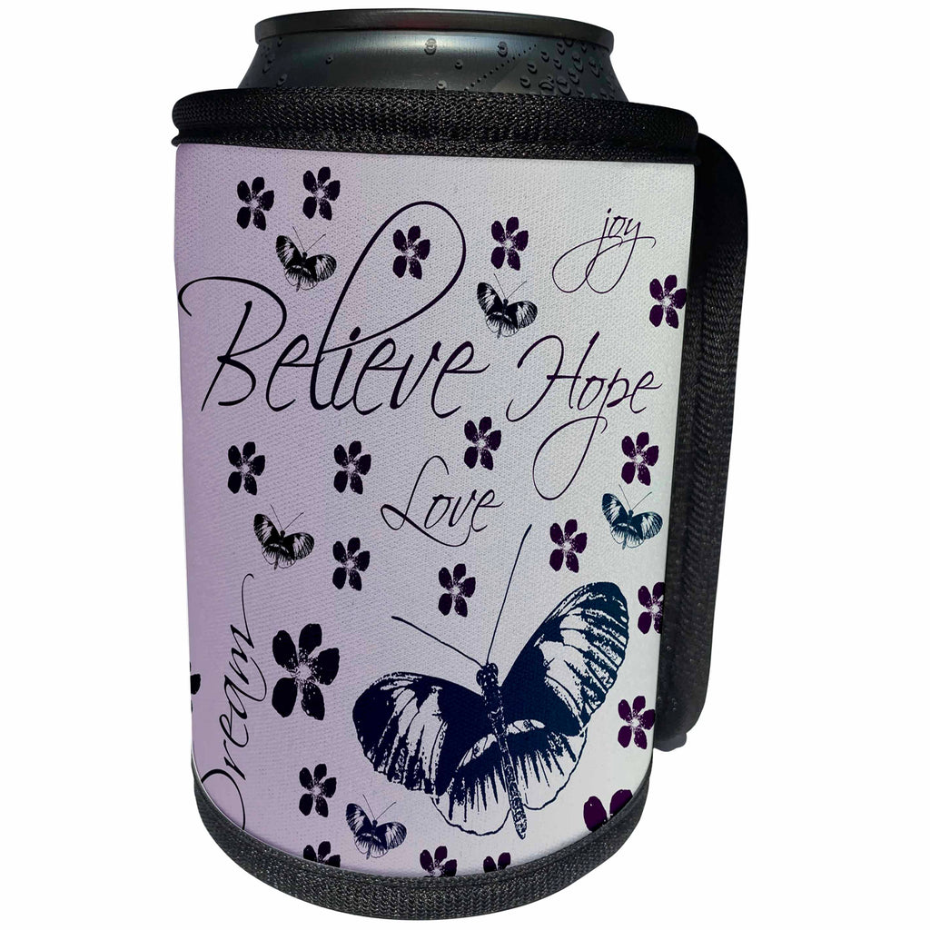 3dRose PS Inspirations - Inspirational Butterflies and Flowers - Can Cooler Bottle Wrap (cc_203819)