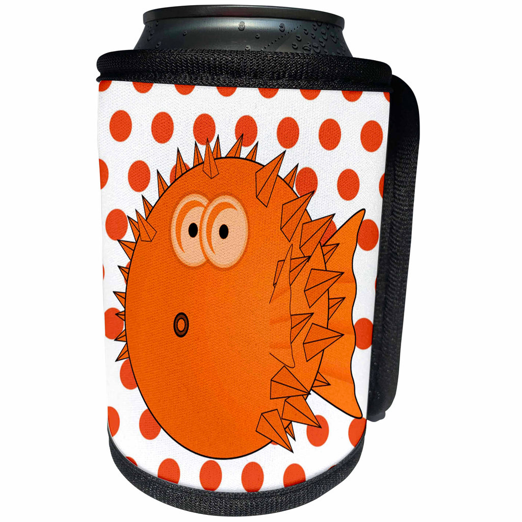 3dRose Florene - Childrens Art III - Print of Orange Blowfish On Orange Dots - Can Cooler Bottle Wrap (cc_204021)