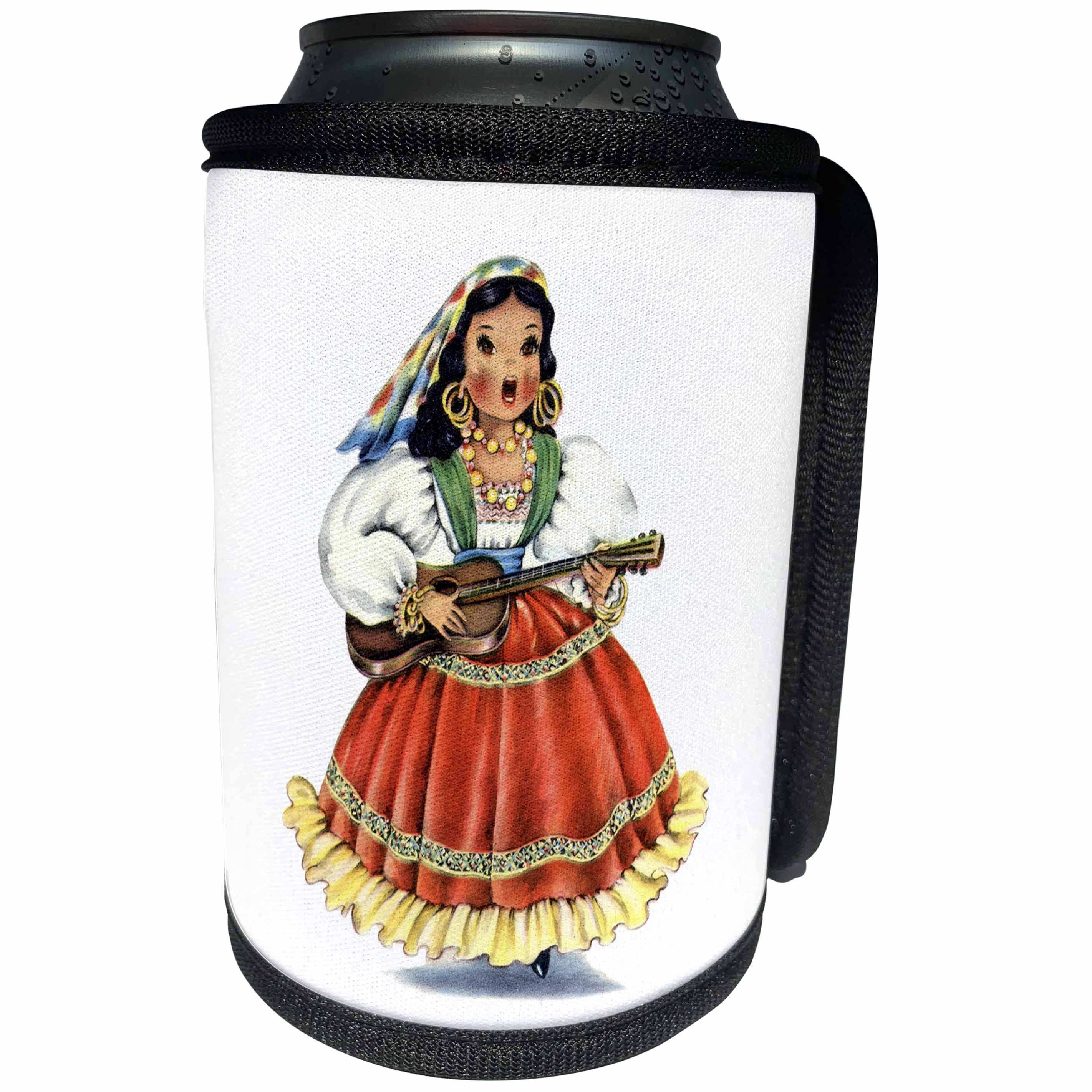3dRose Florene - All Things Mexican - Print of Retro Mexican Doll In Native Dress - Can Cooler Bottle Wrap (cc_204026)