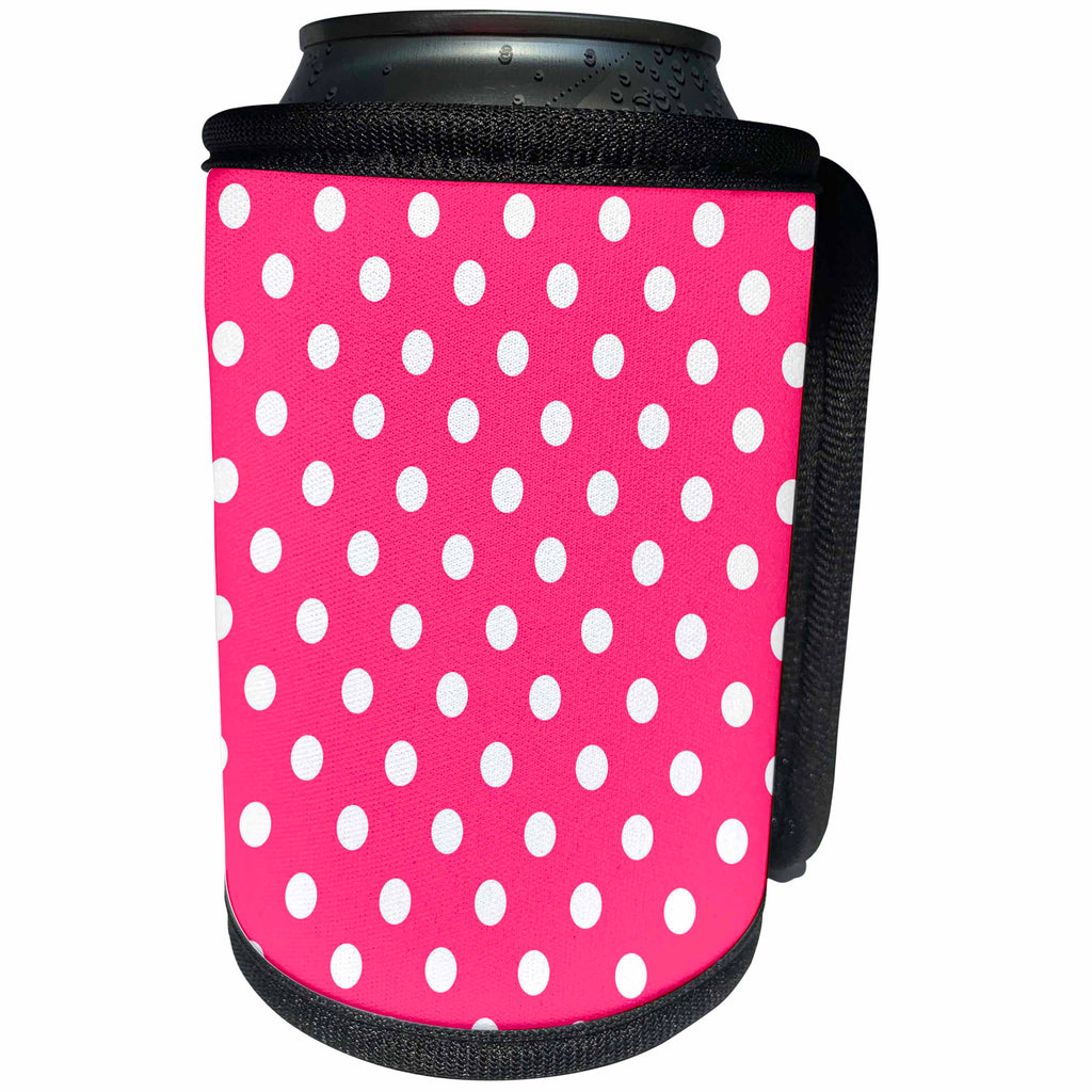 3dRose Janna Salak Designs Prints and Patterns - Pink and White Polka Dot Print - Can Cooler Bottle Wrap (cc_20403)