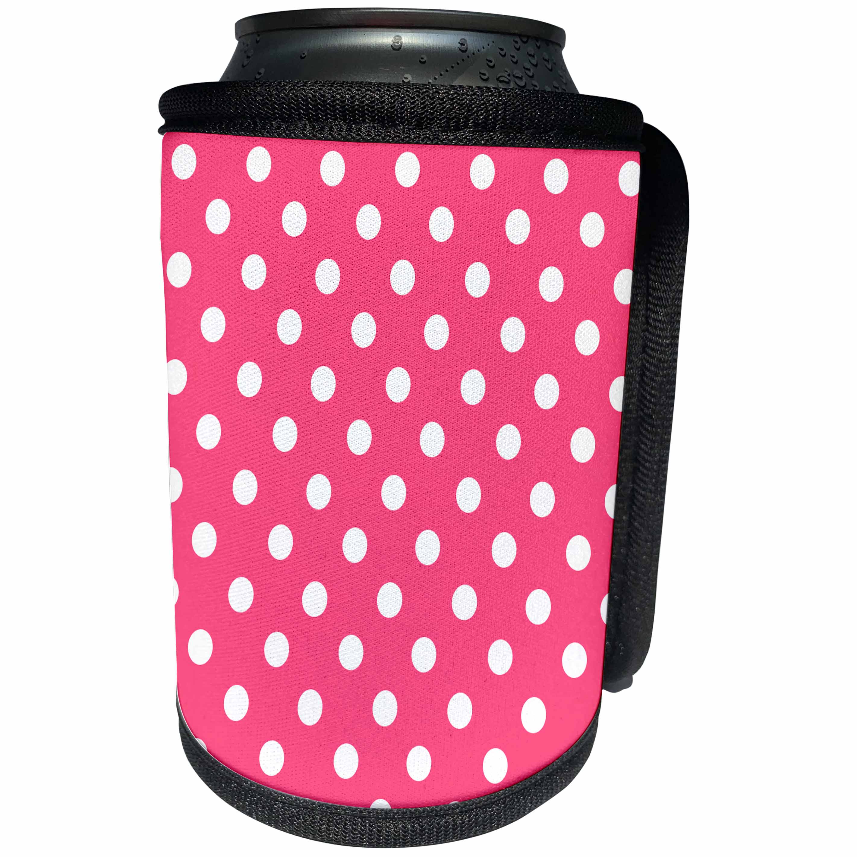 3dRose Janna Salak Designs Prints and Patterns - Pink and White Polka Dot Print - Can Cooler Bottle Wrap (cc_20403)