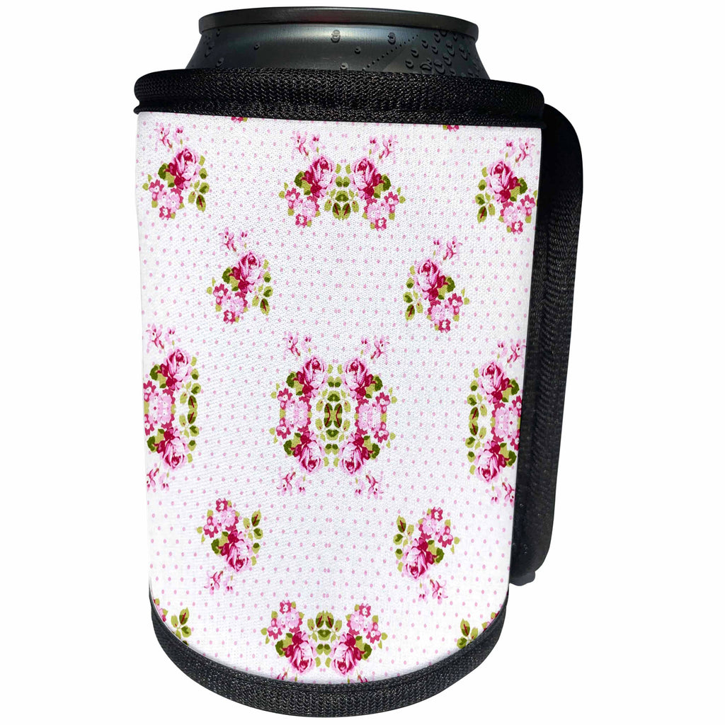 3dRose Florene - Shabby Chic - Print of Sweet Pink Floral Pattern - Can Cooler Bottle Wrap (cc_204030)