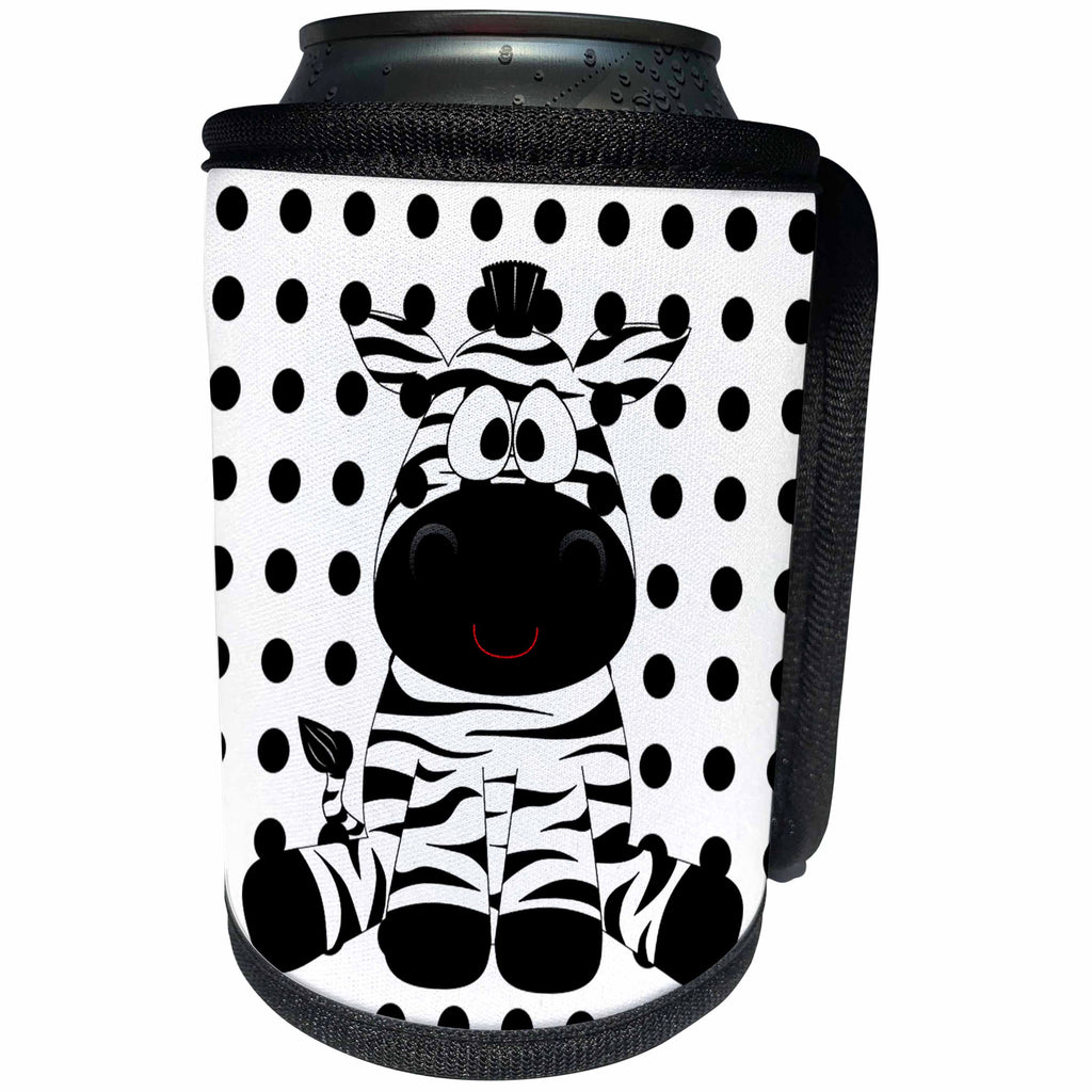 3dRose Florene - Childrens Art III - Print of Adorable Zebra On Black Dots - Can Cooler Bottle Wrap (cc_204039)