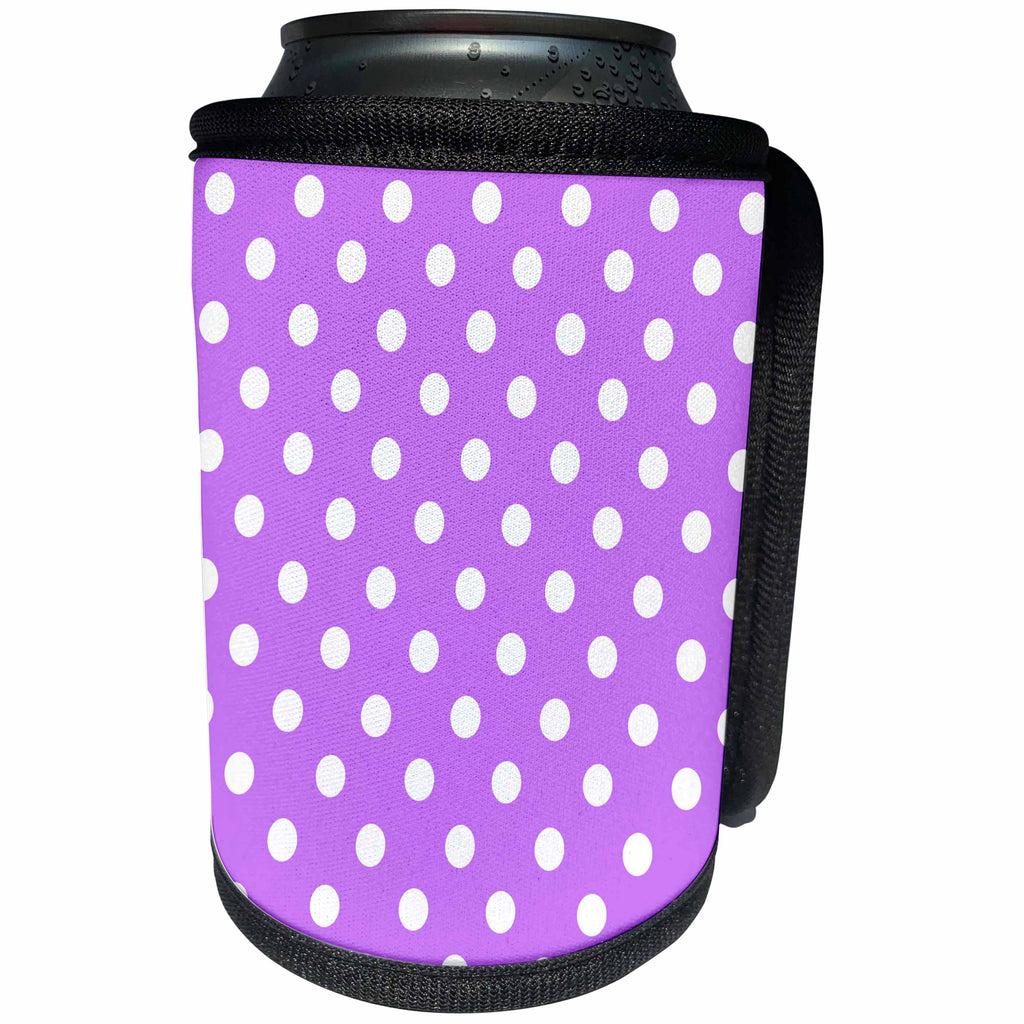 3dRose Janna Salak Designs Prints and Patterns - Purple and White Polka Dot Print - Can Cooler Bottle Wrap (cc_20406)