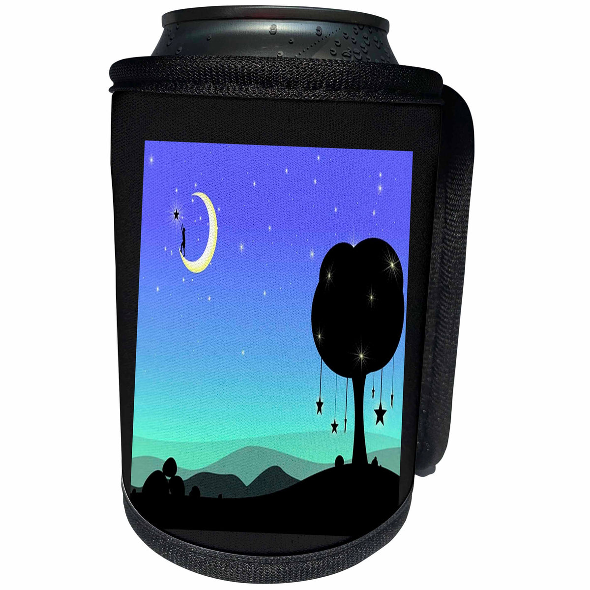 3dRose Florene - Fairies And Fantasy - Print of Boy On Moon Reaching For A Star - Can Cooler Bottle Wrap (cc_204062)