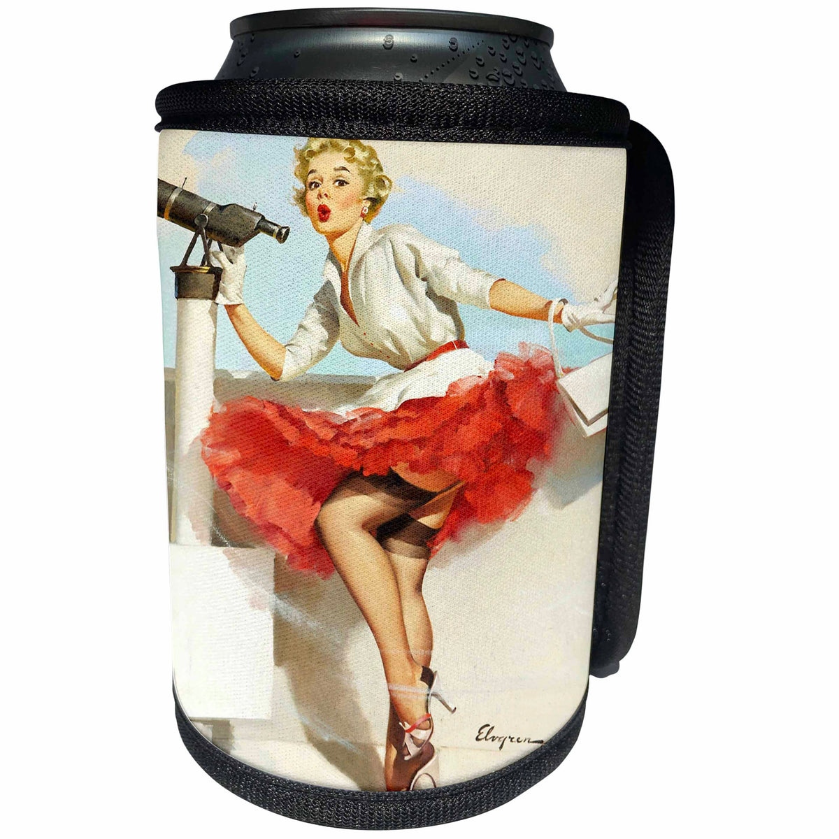 3dRose Florene - Retro Pinups - Print of Elvgren Pinup All Aboard - Can Cooler Bottle Wrap (cc_204067)
