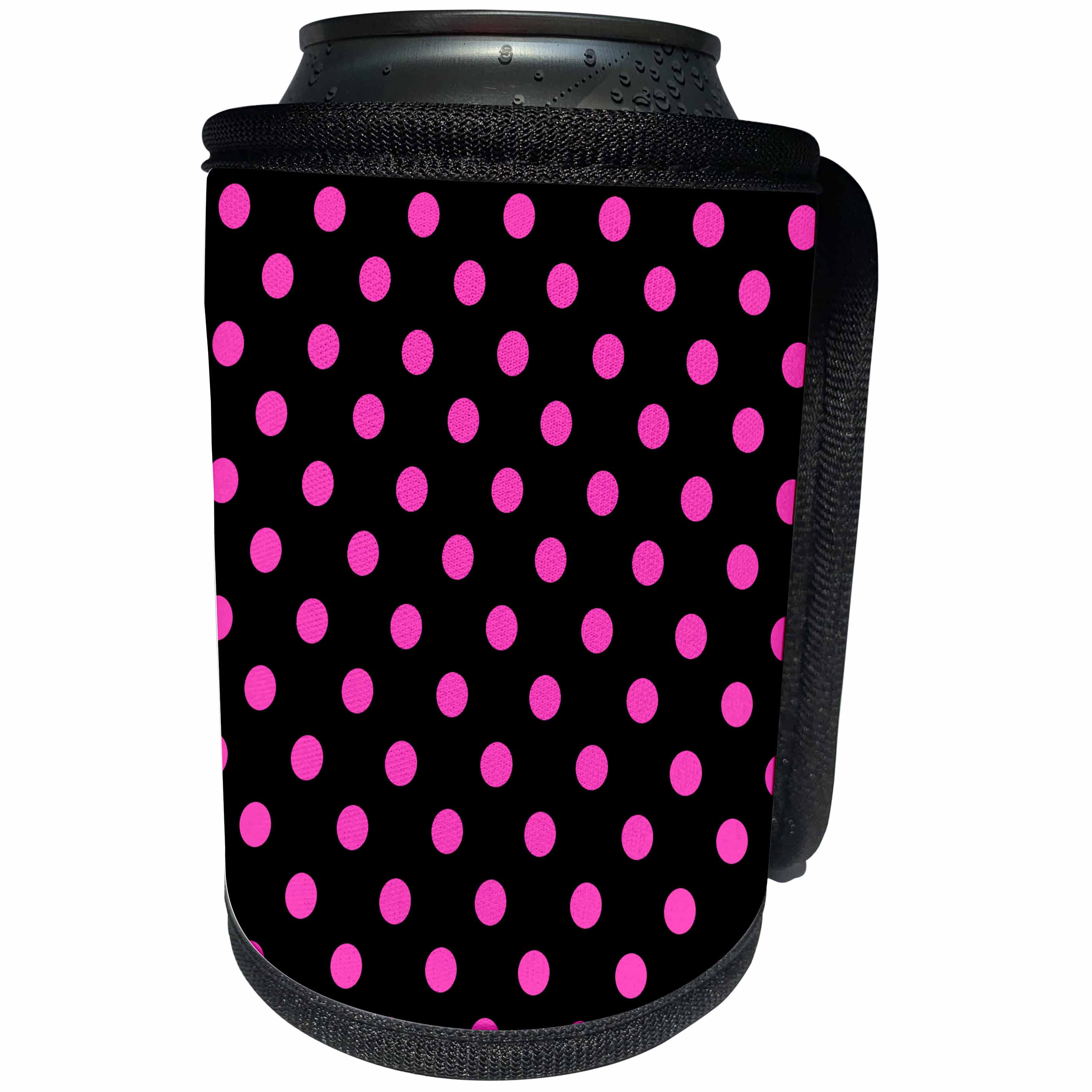 3dRose Janna Salak Designs Prints and Patterns - Black and Pink Polka Dot Print - Can Cooler Bottle Wrap (cc_20407)