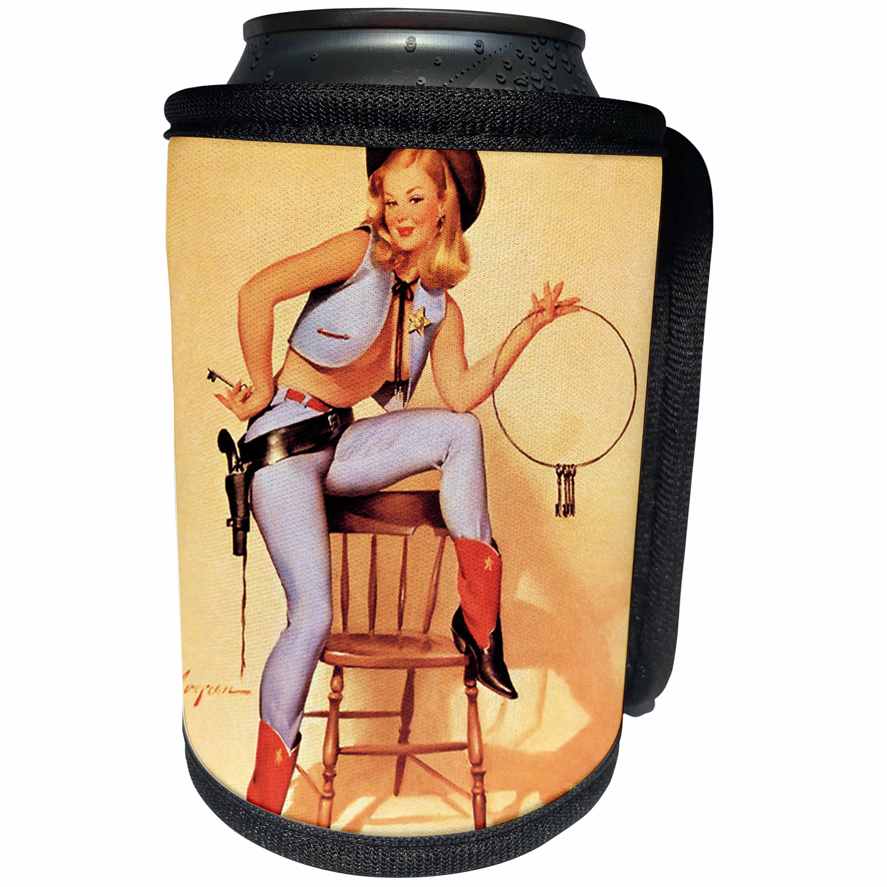 3dRose Florene - Retro Pinups - Print of Elvgren Pinup Key Situation - Can Cooler Bottle Wrap (cc_204072)