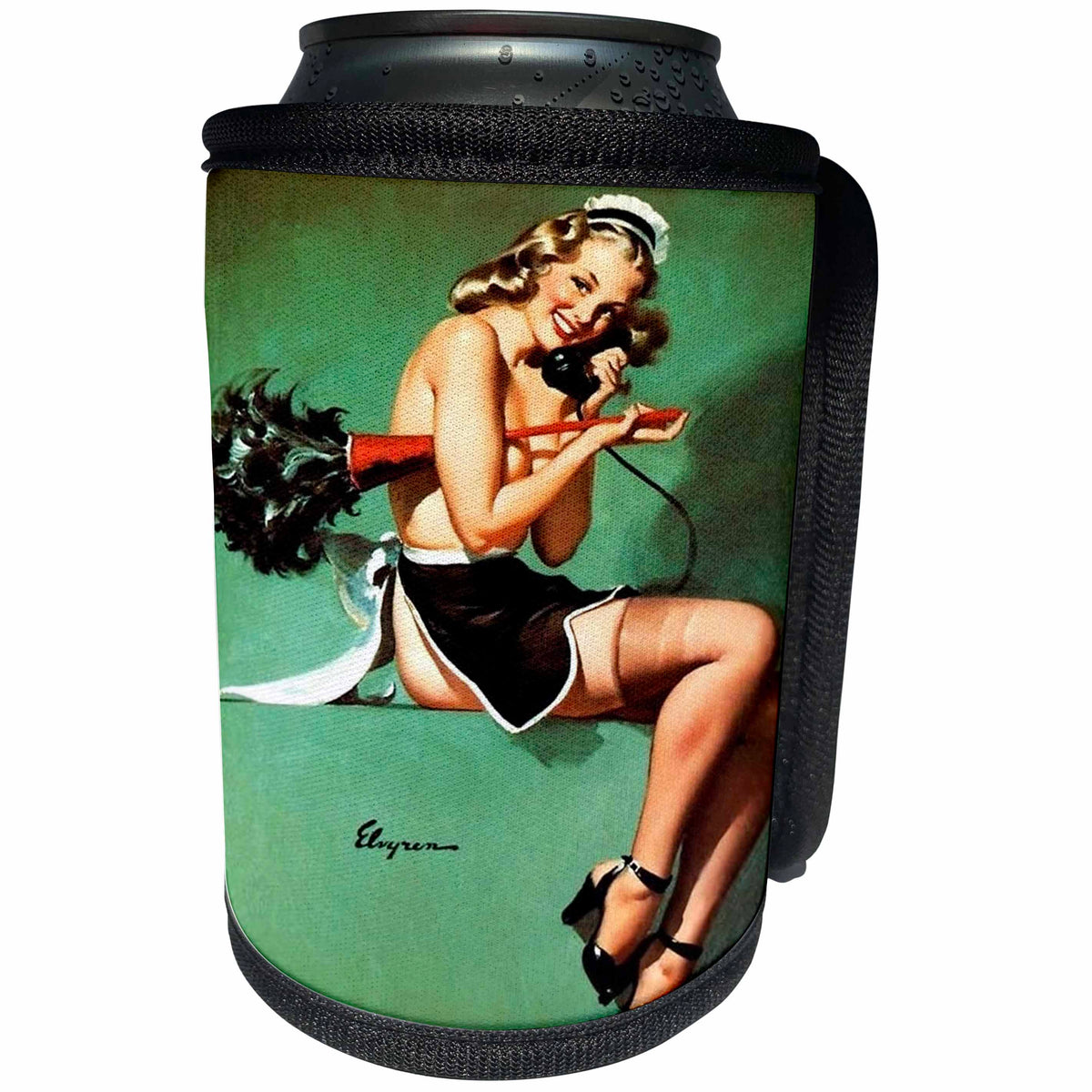 3dRose Florene - Retro Pinups - Print of Elvgren Pinup Maid Semi Nude - Can Cooler Bottle Wrap (cc_204074)