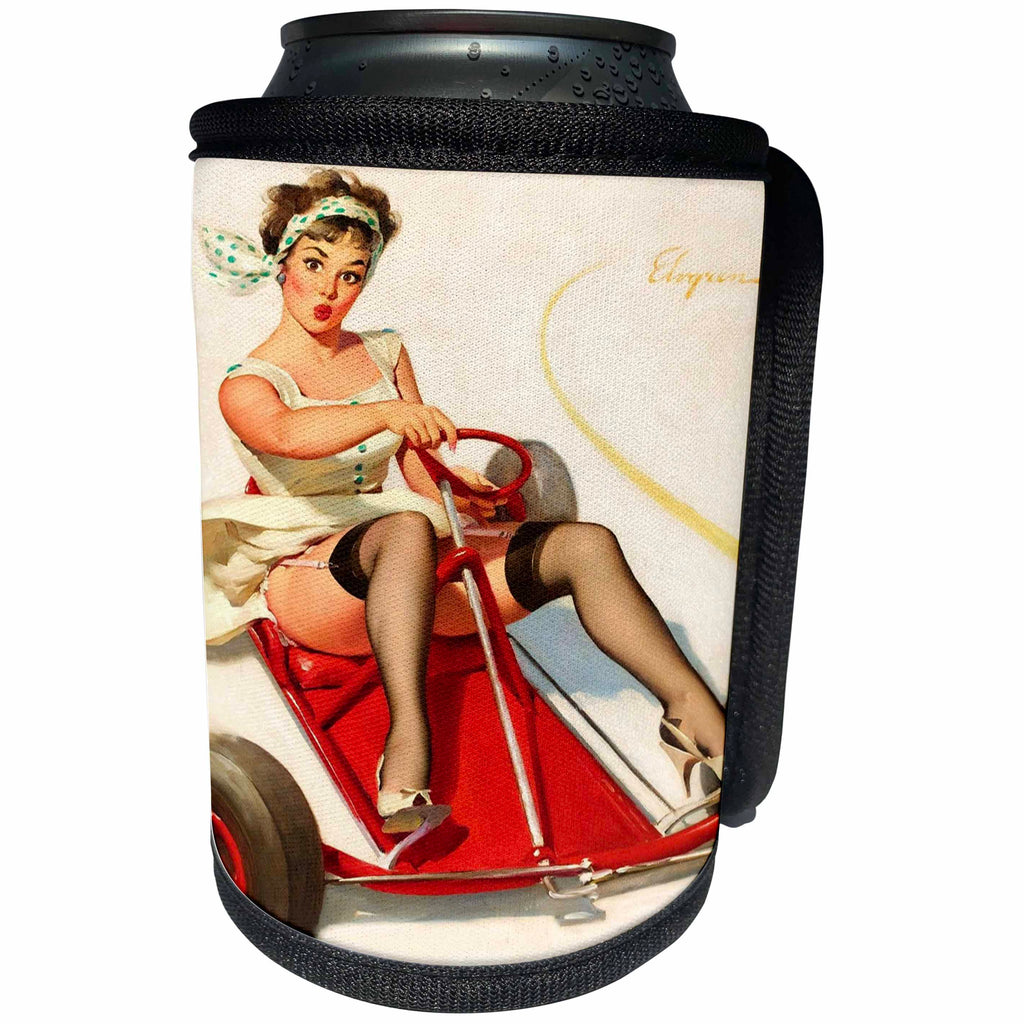 3dRose Florene - Retro Pinups - Print of Elvgren Pinup Scooter Fun - Can Cooler Bottle Wrap (cc_204076)