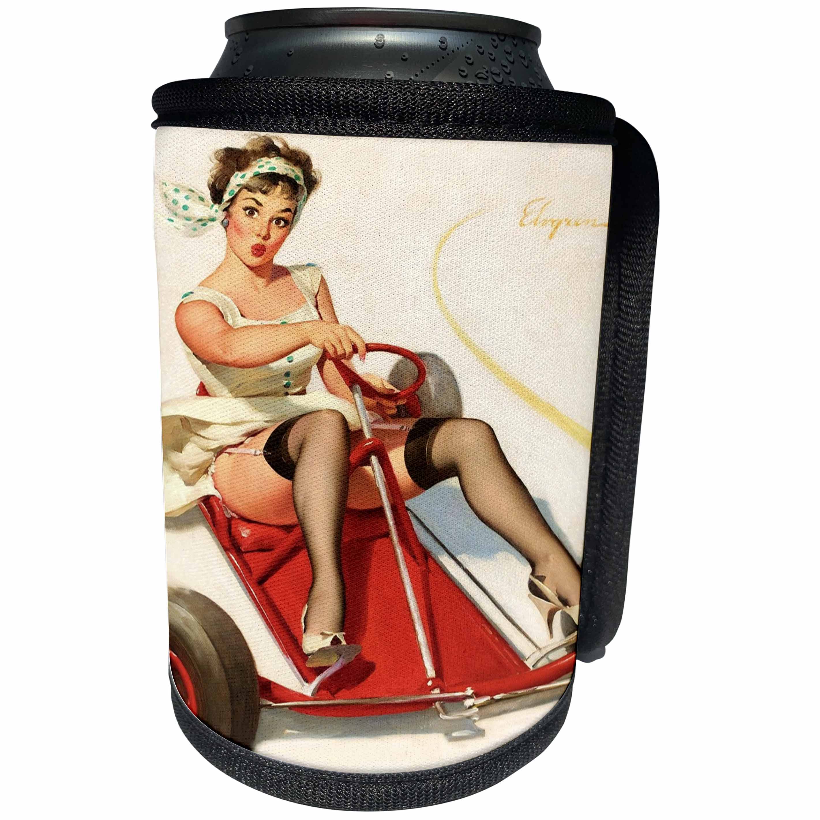 3dRose Florene - Retro Pinups - Print of Elvgren Pinup Scooter Fun - Can Cooler Bottle Wrap (cc_204076)