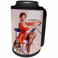 3dRose Florene - Retro Pinups - Print of Elvgren Pinup Plays While Dog Sings - Can Cooler Bottle Wrap (cc_204081)