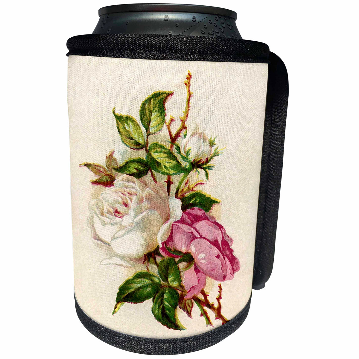 3dRose Florene - Vintage Botanical - Print of Vintage English Roses Painting - Can Cooler Bottle Wrap (cc_204083)