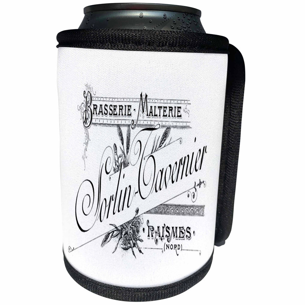 3dRose Florene - French Vintage - Print of Antique French Brewery Ad With Script - Can Cooler Bottle Wrap (cc_204085)