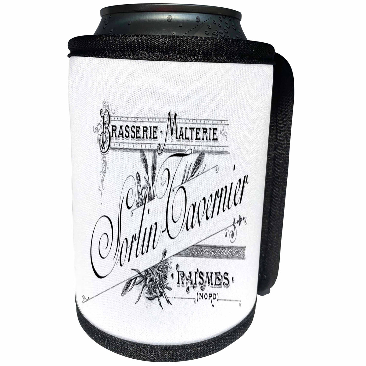 3dRose Florene - French Vintage - Print of Antique French Brewery Ad With Script - Can Cooler Bottle Wrap (cc_204085)