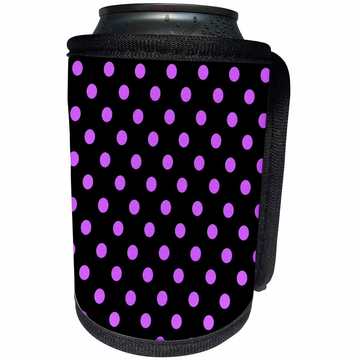 3dRose Janna Salak Designs Prints and Patterns - Black and Purple Polka Dot Print - Can Cooler Bottle Wrap (cc_20409)