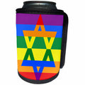 3dRose Florene - Jewish Themes - Print of Jewish Star Over Gay Pride Colors - Can Cooler Bottle Wrap (cc_204090)