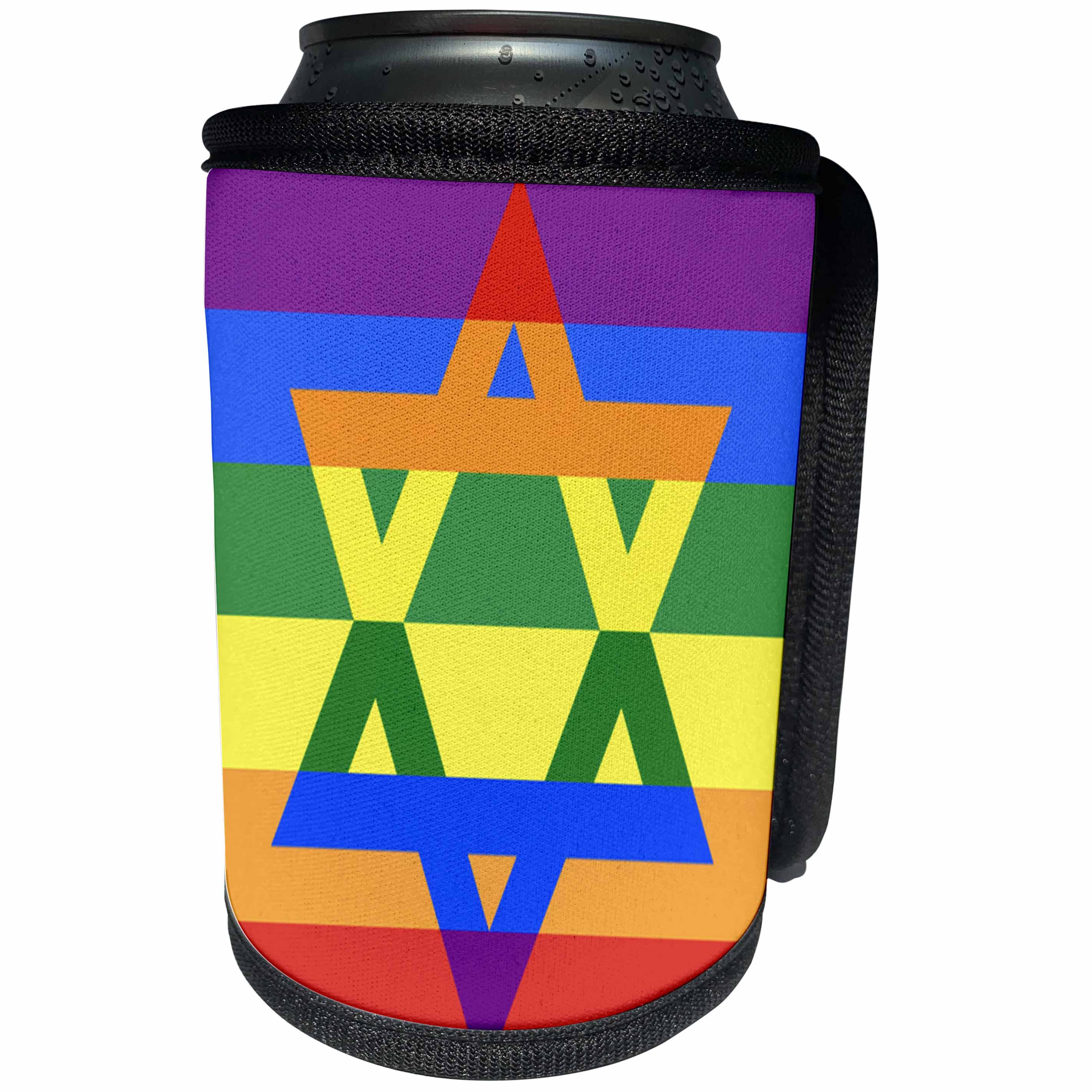 3dRose Florene - Jewish Themes - Print of Jewish Star Over Gay Pride Colors - Can Cooler Bottle Wrap (cc_204090)